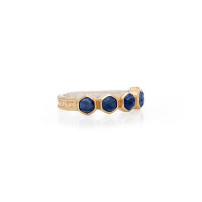 Blue Sapphire Geo Multi-Stone Stacking Ring - Gold